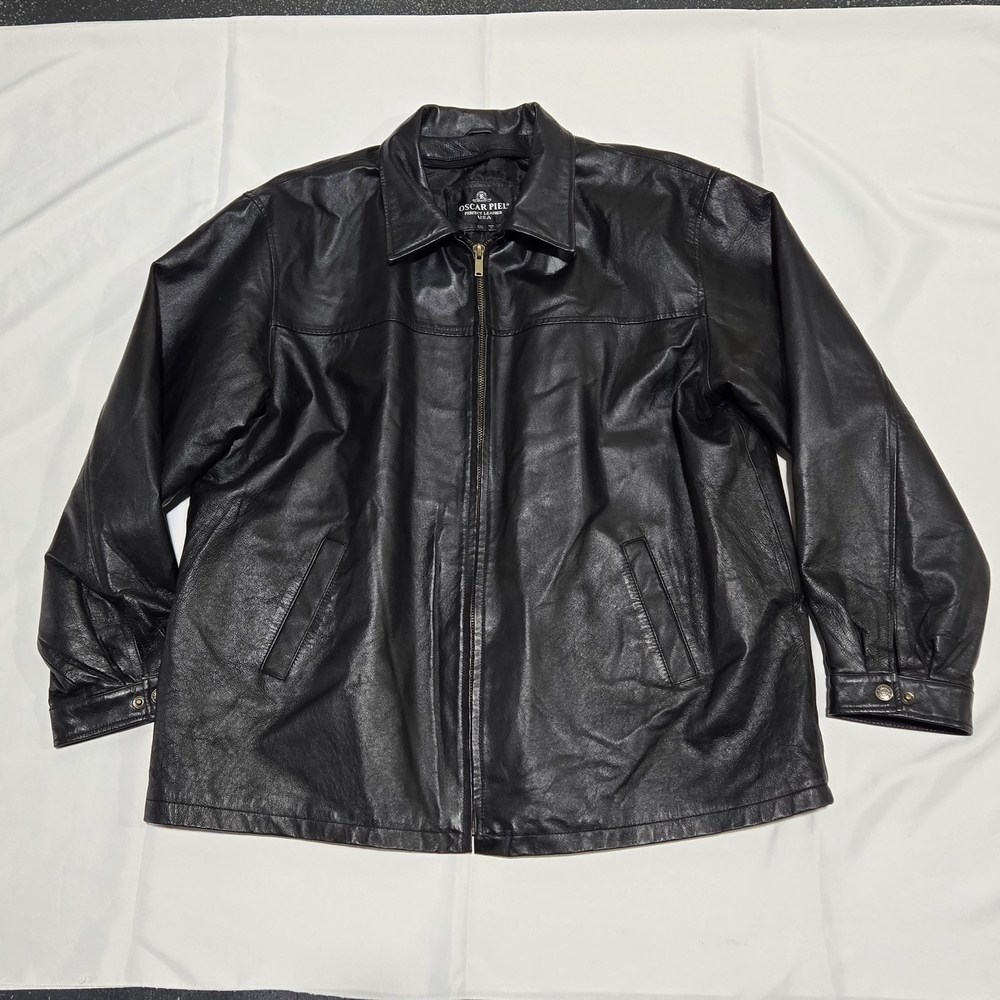 Oscar de la Renta Black Leather Zip Jacket